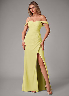 Azazie Haisley Bridesmaid Dresses Lemon Sorbet Sheath Off the Shoulder Chiffon Convertible Dress image5