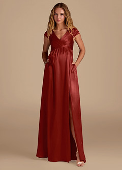 Azazie Allessia Maternity Bridesmaid Dresses A-Line Metallic Satin Floor-Length Dress image4