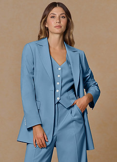 front Rowan Blu Acciaio Blazer Performance in tessuto raffinato
