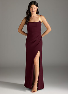 Azazie Rhoda Vestidos de damas de honor Vestido de Cabernet de Crepé elástico de Corte Recto con Plisado image5