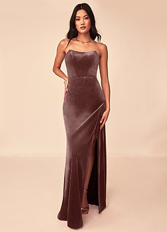 Azazie Nereda Bridesmaid Dresses Espresso A-Line Strapless Velvet Convertible Dress image5
