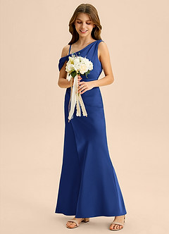 Azazie Madelyn Junior Osłona Zza ramienia Satyna elastyczna Długość podłogi Młodsza druhna Sukienka image5