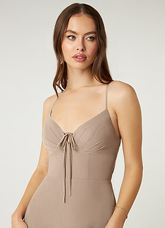 Azazie Minie Bridesmaid Dresses Taupe A-Line Bow Chiffon Dress image6