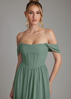 Azazie Caterina 신부 들러리 드레스 A라인 코르셋 쉬폰 바닥 길이 드레스 image8