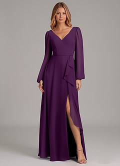 Azazie Simone Brautjungfernkleider A-Linie Langarm Chiffon Kleid Traube image3