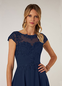 Azazie Shonda Mother of the Bride Dresses Dark Navy Lace Chiffon Dress image6