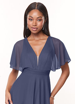 Azazie Tinsley Robes de demoiselle d'honneur Robe Trapèze en Maille Plissée Bleu Orageux image5