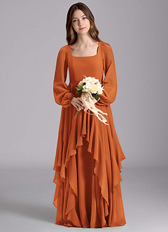 Azazie Clara Junior Cinnamon A-Line Blouson Chiffon Dress image1