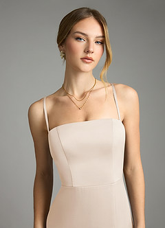 Azazie Wren Vestidos de damas de honor Vestido de Alabastro Blanco de Satén Elástico de Corte en A Convertible con Sin tirantes image2