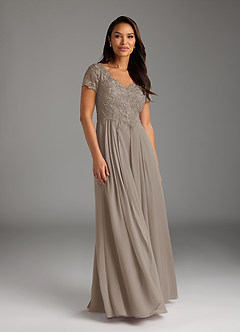 Azazie Dunja Abiti per la Madre della Sposa Abito A-Line in Chiffon con Scollo a V in Pizzo Taupe image3