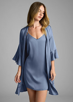 front 2-teiliges Set aus Rüschen-Satin-Bademantel und Unterkleid