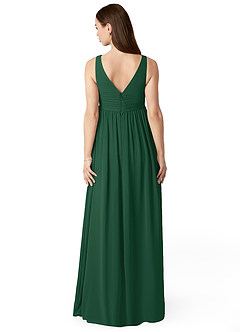 Azazie Yetta Maternity Bridesmaid Dresses A-Line V-Neck Gathered Chiffon Floor-Length Dress image2