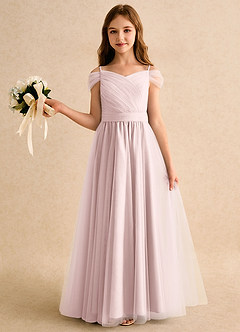 Azazie Yuna Girls Formal Abiti da Ragazza di Fiori Abito A-Line in Tulle Spalle Scoperte Rosa Rossore image3