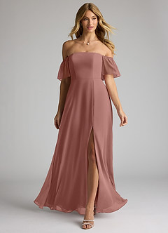 Azazie Sue Bridesmaid Dresses Cedar Rose A-Line Off the Shoulder Chiffon Convertible Dress image1