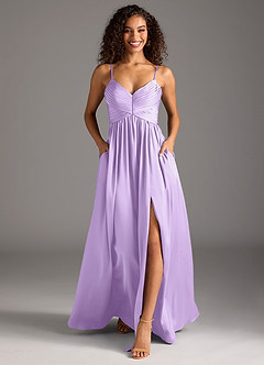 Azazie Alia Bridesmaid Dresses Lilac A-Line Pleated Stretch Satin Dress image5