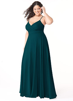 Azazie Avelina Robes de demoiselle d'honneur Robe Trapèze en Mousseline de soie Col V plissé Vert Pin image8