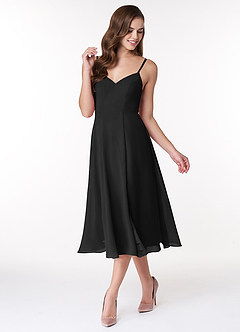 Azazie Clarissa Brautjungfernkleider A-Linie V-Hals Chiffon Kleid Schwarz image4