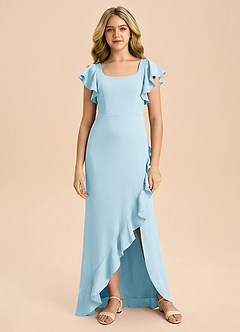 Azazie Demi Junior Sky Blue Mermaid Bow Stretch Satin Dress image6