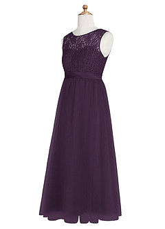 Azazie Georgette Junior Plum A-Line Lace Tulle Dress image10