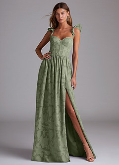 Azazie Denisse Bridesmaid Dresses Pistachio A-Line Ruched Floral Burnout Dress image1