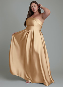 Azazie Lucienne Jurken voor bruidsmeisjes Converteerbaar Jurk van Stretch Satijn met A-lijn Strapless Champagne image9