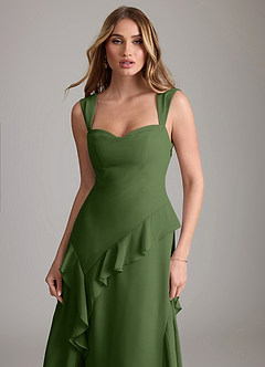 Azazie Sloane Vestidos de damas de honor Vestido de Oliva de Gasa de Corte en A con Escote de Corazón image6