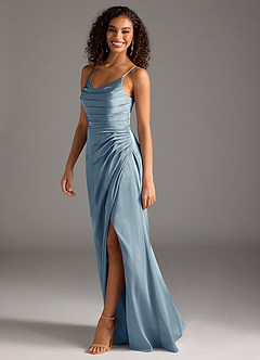 Deandra Powder Blue Mermaid Pleated Maxi Satin Dress image4