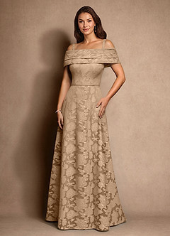 Azazie New Britain Abiti per la Madre della Sposa Abito A-Line in Burnout Floreale Plissettato Champagne image4