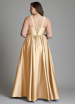 Azazie Delmie Bridesmaid Dresses Champagne A-Line Corset Stretch Satin Dress image9
