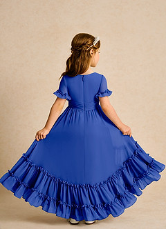 Azazie Kass Flower Girl Dresses Royal Blue A-Line Pleated Chiffon Dress image3