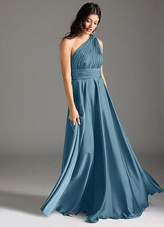Azazie Charlize Brautjungfernkleider A-Linie One-Shoulder Stretch-Satin Kleid Bermudablau image3