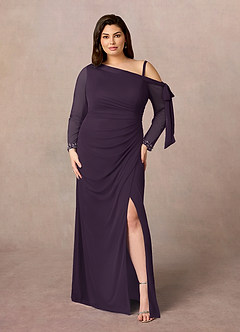 Azazie Marna Kleider für die Brautmutter Etui One-Shoulder Gittergewebe Kleid Pflaume image6