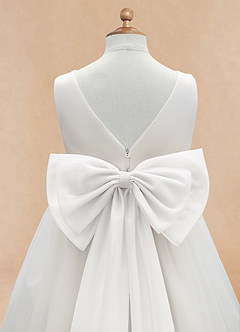 Azazie Kavi Blomsterpigekjoler En streg Sløjfe Mat satin Te-længde Kjole image10