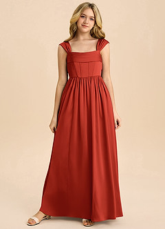 Azazie Hattie Junior A-Linie Plissee Stretch-Satin Kleid Rost image8