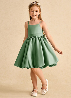 Azazie Davine Flower Girl Dresses Matcha A-Line Spaghetti Strap Matte Satin Dress image5