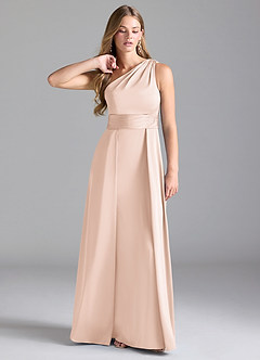Azazie Dallas Brautjungfernkleider A-Linie One-Shoulder Stretch-Satin Kleid Zartrosa image1