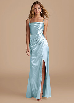 Azazie Marzia Robes de demoiselle d'honneur Robe Sirène en Satiné métallisé Plissée Bleu Ciel image4