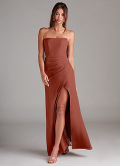 Azazie Leonis Jurken voor bruidsmeisjes Converteerbaar Jurk van Chiffon met Kolom Strapless Kastanjebruin image7
