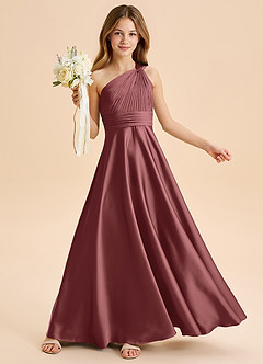 Azazie Charlize Junior Vestido de Amatista de Satén Elástico de Corte en A con Plisado image1