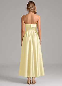 Azazie Lucienne Bridesmaid Dresses Lemon Sorbet A-Line Pleated Stretch Satin Dress image6