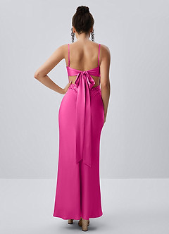 Paloma Hot Pink Satin Beading Back Bow Summer Maxi Dress image5