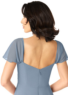 Azazie Tancie Robes de demoiselle d'honneur Robe Trapèze Convertible en Mousseline de soie Épaule décolletée Bleu Poussiéreux image5