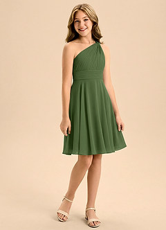 Azazie Charlize Junior Linia A Pofałdowany Szyfon Mini Młodsza druhna Sukienka image3