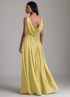 Azazie Novi Robes de demoiselle d'honneur Robe Trapèze en Satin extensible Avec poches Canari image2