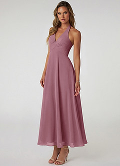 Azazie Tessie Bridesmaid Dresses Vintage Mauve A-Line Pleated Chiffon Dress image3