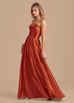 Azazie Lucienne Bridesmaid Dresses Paprika A-Line Pleated Metallic Satin Dress image6