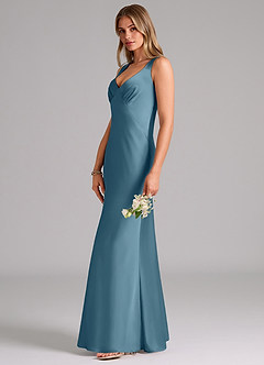Azazie Kamila Brautjungfernkleider A-Linie Plissee Stretch-Satin Kleid Bermudablau image6