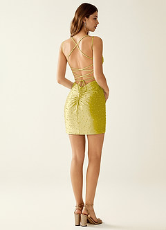 Ophelie Sorbet Citron Robe mini corset à perles en satin stretch, col V, ornée de perles image5