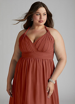 Azazie Ashia Brautjungfernkleider A-Linie Plissee Chiffon Kleid Rotbraun image10