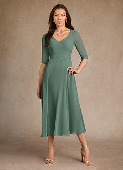 Azazie Durant Mère de la mariée Robes Robe Trapèze en Mousseline de soie Plissée Eucalyptus image4